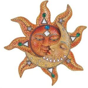 Polyresin Mosaic Face Sun Moon Wall Décor (Multicolor, 13Inches)